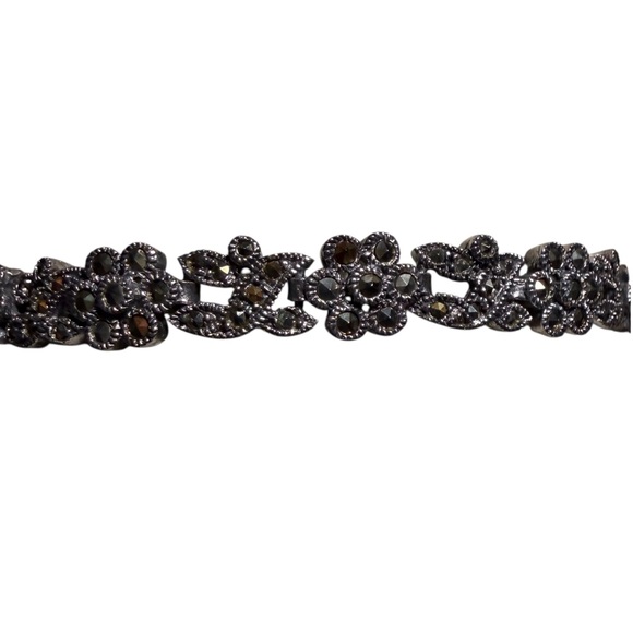 Vintage Sterling Silver Floral Marcasite 7” Bracelet - Picture 2 of 10